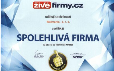 Naše firma opět získala ocenění „Spolehlivá firma“